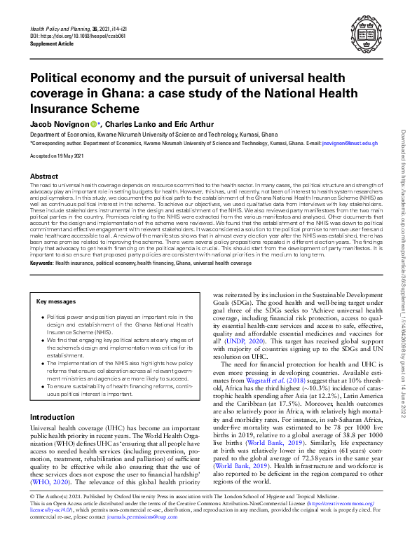 (PDF) Political economy and the pursuit of universal health coverage in ...