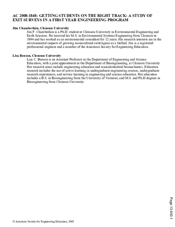 (PDF) Getting Students On The Right Track: A Study Of Exit Surveys In A ...