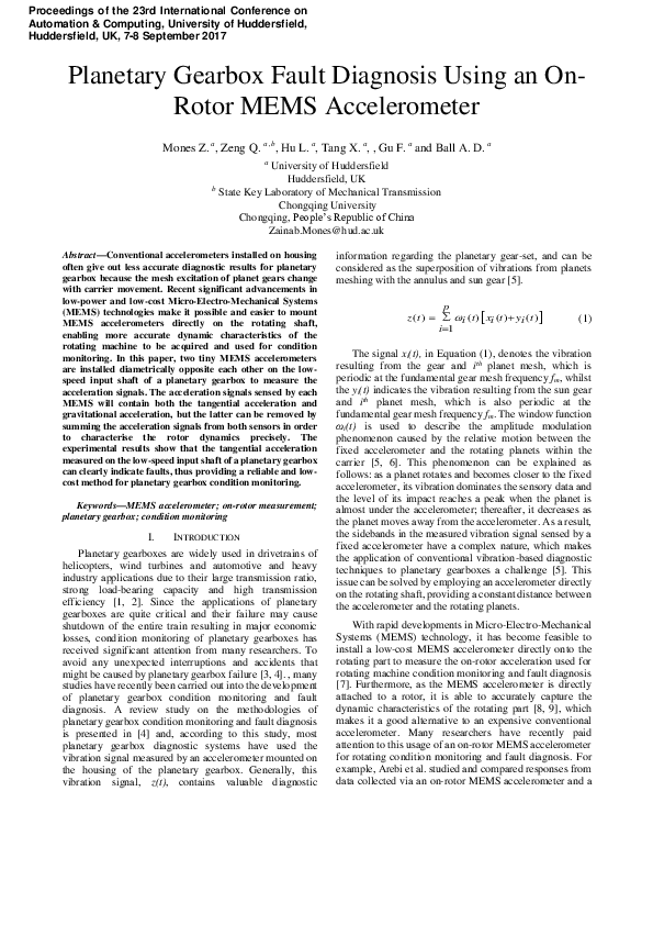(PDF) gearbox fault diagnosis using an onrotor MEMS