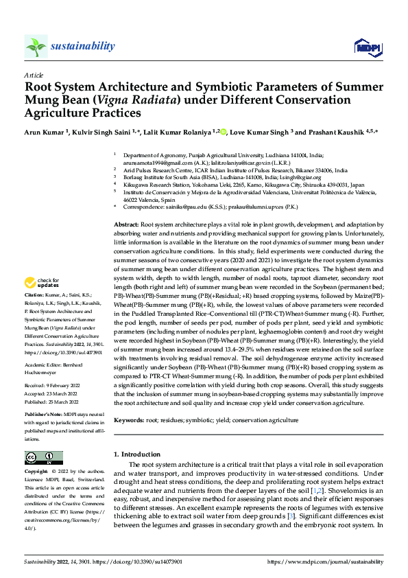 (PDF) Root System Architecture and Symbiotic Parameters of Summer Mung ...