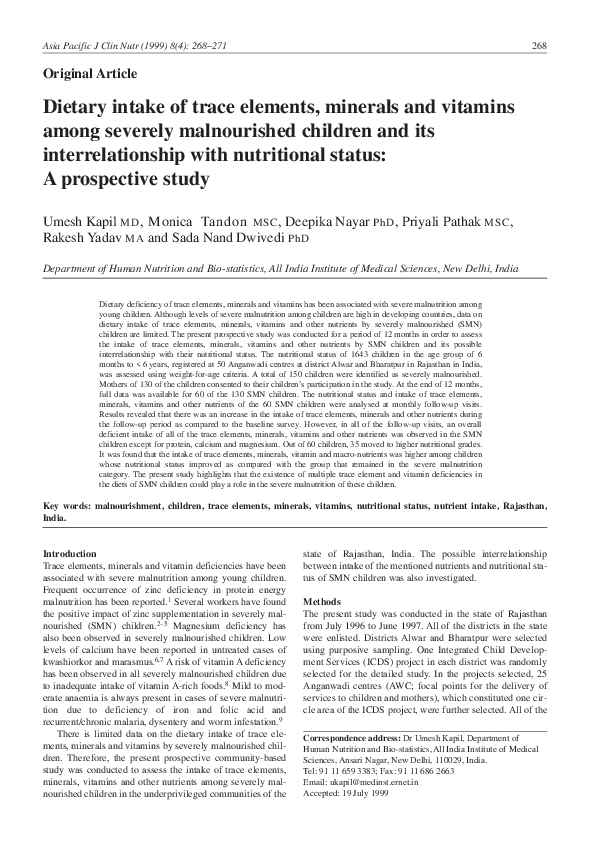(PDF) Dietary intake of trace elements, minerals and vitamins among ...