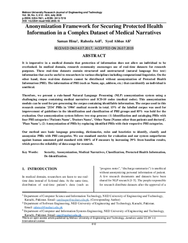 (PDF) Anonymization Framework for Securing Protected Health Information ...
