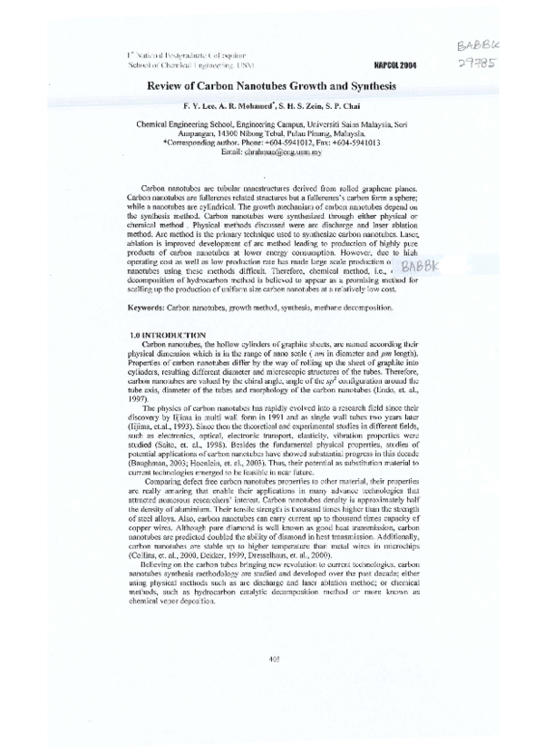 (PDF) Review Of Carbon Nanotubes Growth And Synthesis