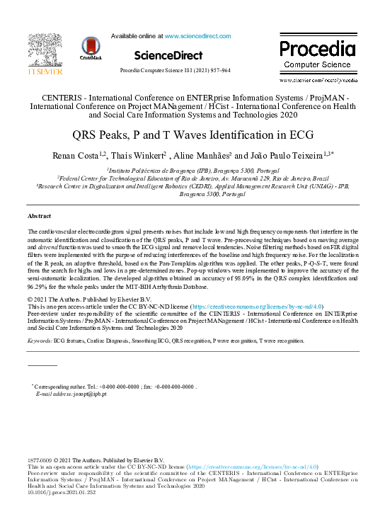 (PDF) QRS Peaks, P and T Waves Identification in ECG