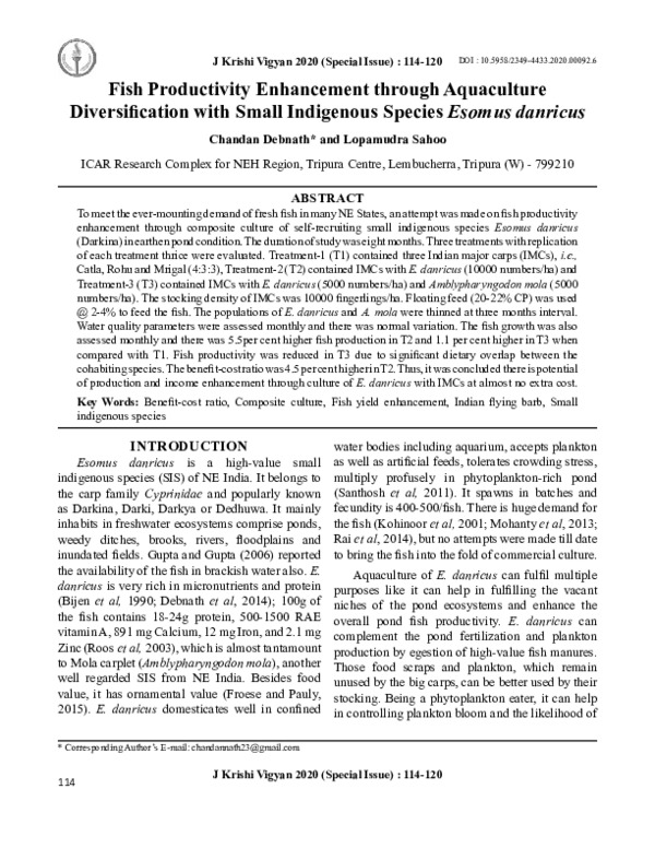 (PDF) Fish productivity enhancement through aquaculture diversification ...