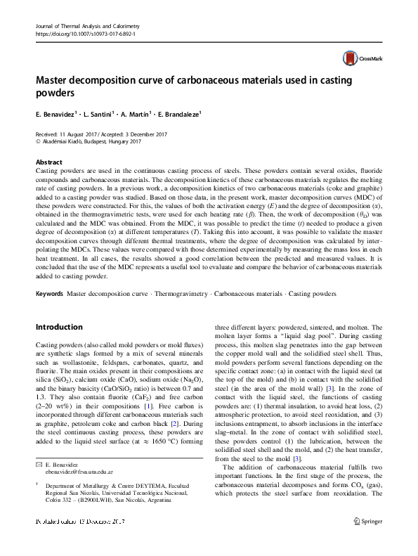 (PDF) Master decomposition curve of carbonaceous materials used in ...