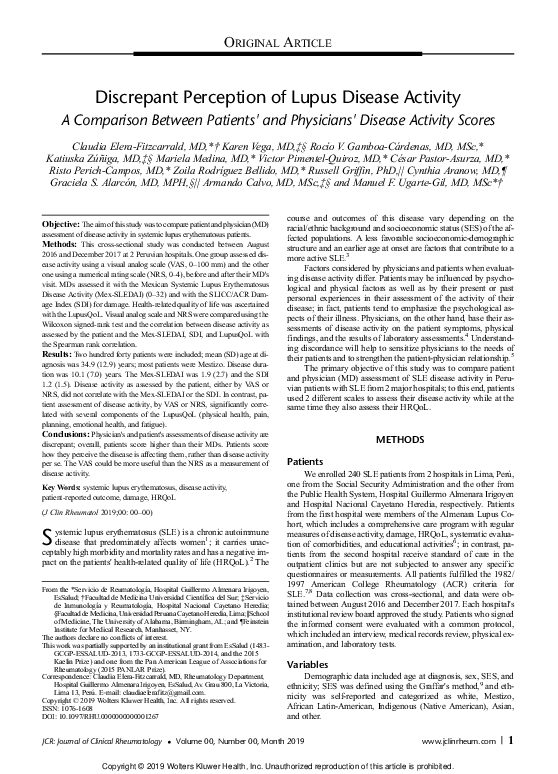 (PDF) Discrepant Perception of Lupus Disease Activity