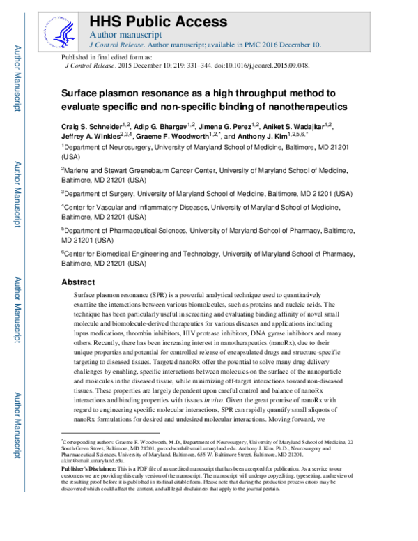 (PDF) Surface plasmon resonance as a high throughput method to evaluate ...