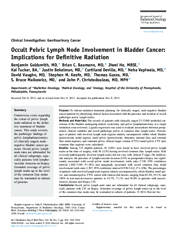 (PDF) Occult Pelvic Lymph Node Involvement in Bladder Cancer ...