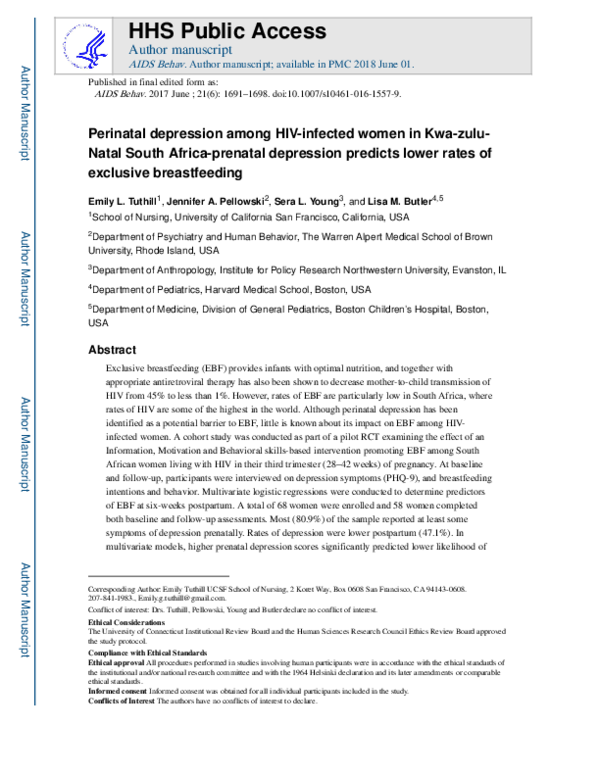 (PDF) Perinatal Depression Among HIV-Infected Women in KwaZulu-Natal ...