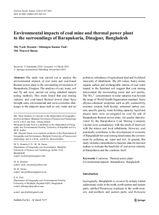 (PDF) Environmental impacts of coal mine and thermal power plant to the ...