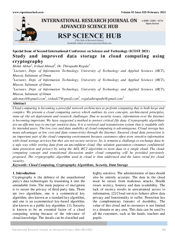 (PDF) Study and improved data storage in cloud computing using cryptography