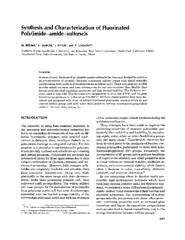 (PDF) Synthesis And Characterization Of Fluorinated Poly(Arylethers ...