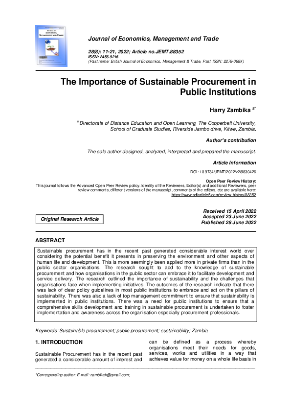 (PDF) The Importance of Sustainable Procurement in Public Institutions