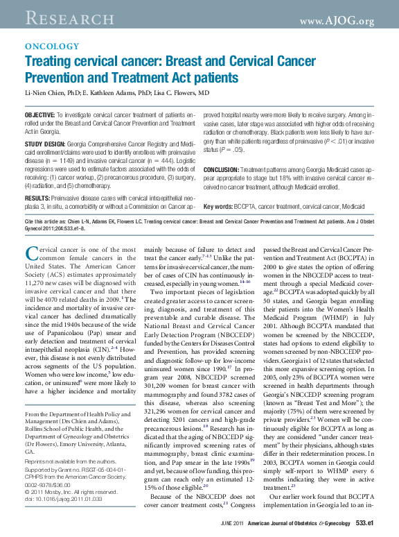 (PDF) Treating cervical cancer: Breast and Cervical Cancer Prevention ...