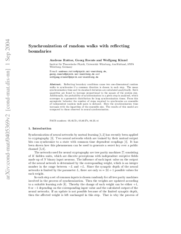 (PDF) Synchronization of random walks with reflecting boundaries