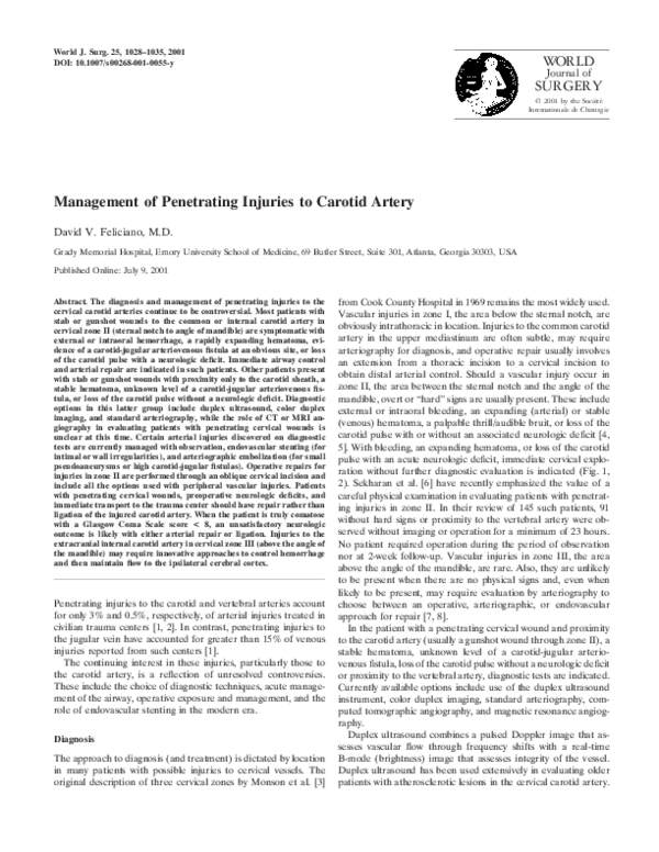 (PDF) Management of Penetrating Injuries to Carotid Artery