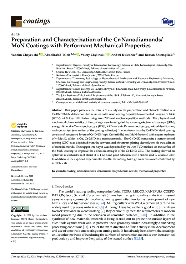 (PDF) Preparation and Characterization of the Cr-Nanodiamonds/MoN ...