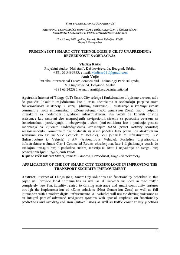 (PDF) APPLICATION OF THE IOT SMART CITY TECHNOLOGY IN TRANSPORT ...