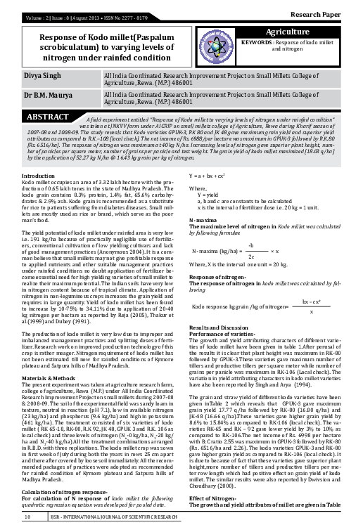 (PDF) Response of Kodo millet(Paspalum scrobiculatum) to varying levels