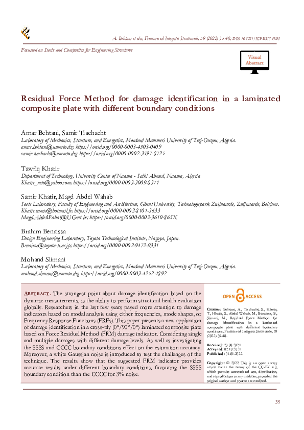 (PDF) Residual Force Method for damage identification in a laminated ...