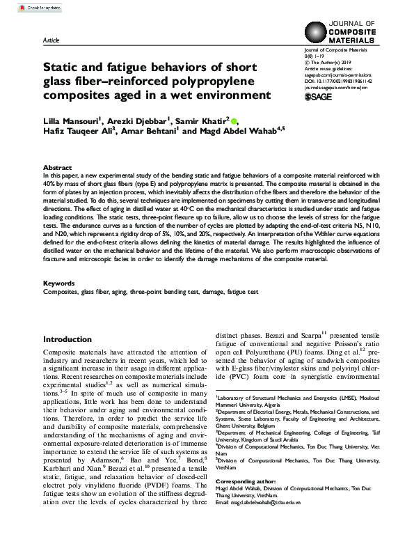 (PDF) Static and fatigue behaviors of short glass fiber–reinforced ...