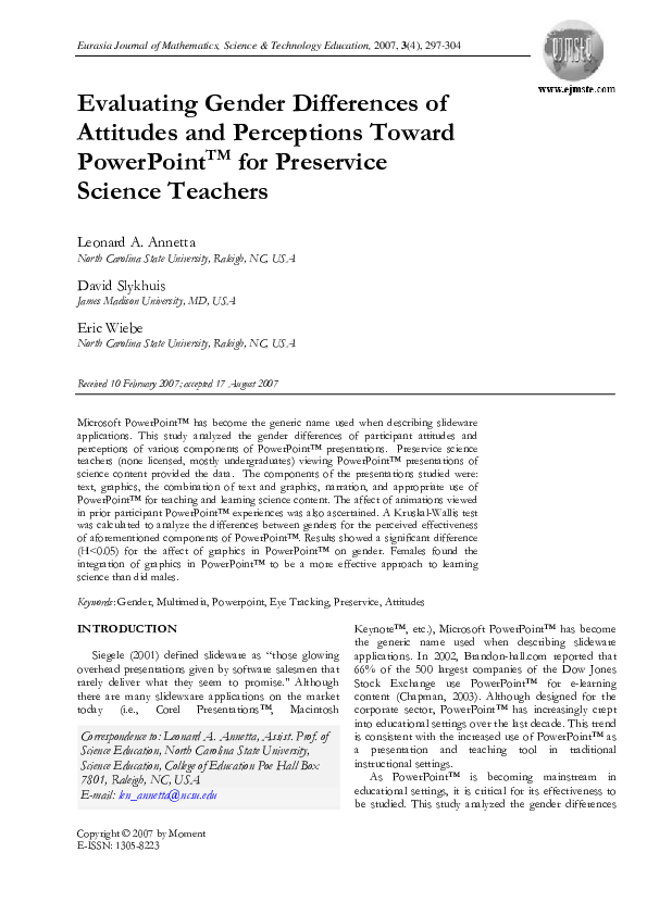 (PDF) Evaluating Gender Differences of Attitudes and Perceptions Toward ...