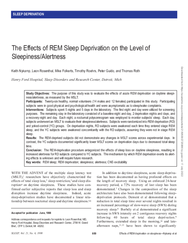 (PDF) The Effects of REM Sleep Deprivation on the Level of Sleepiness ...