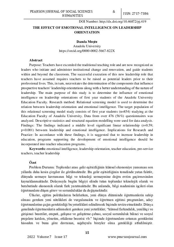 (PDF) THE EFFECT OF EMOTIONAL INTELLIGENCE ON LEADERSHIP ORIENTATION