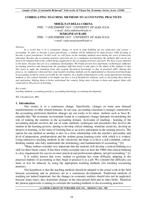 (PDF) Correlating Teaching Methods To Accounting Practices