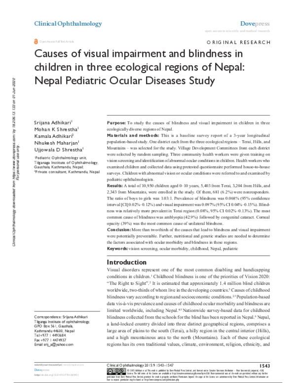 (PDF) Causes of visual impairment and blindness in children in three ...