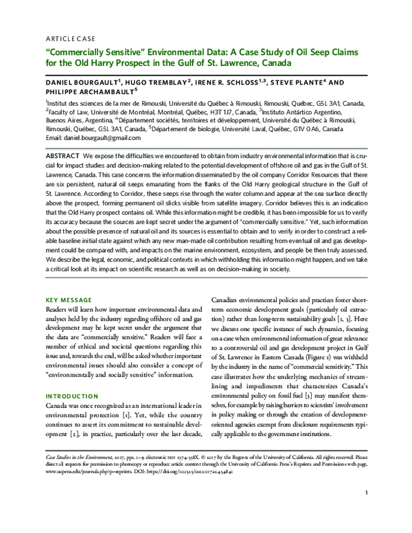 (PDF) “Commercially Sensitive” Environmental Data: A Case Study of Oil ...