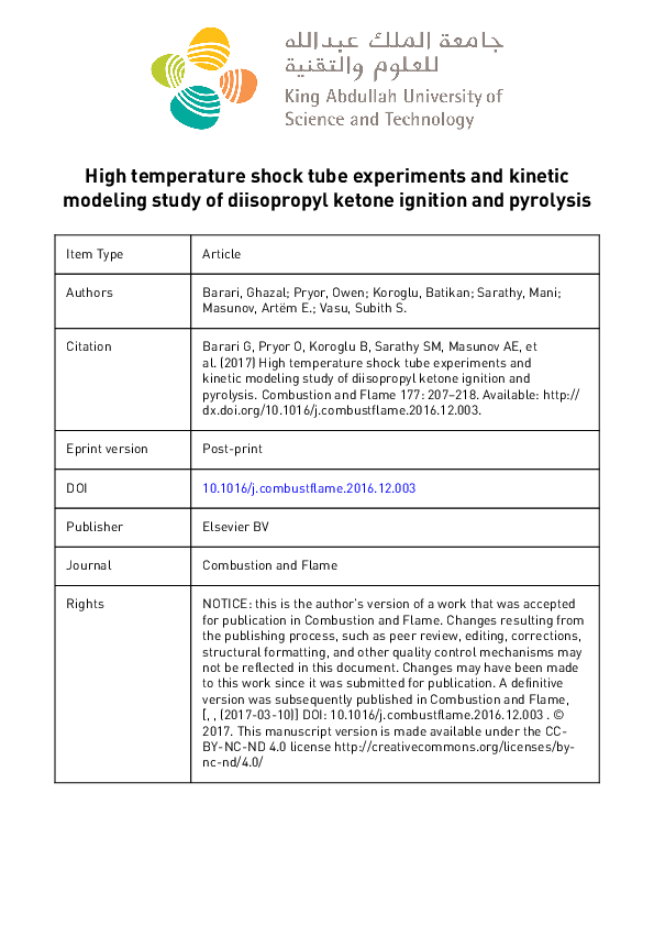 (PDF) High temperature shock tube experiments and kinetic modeling ...