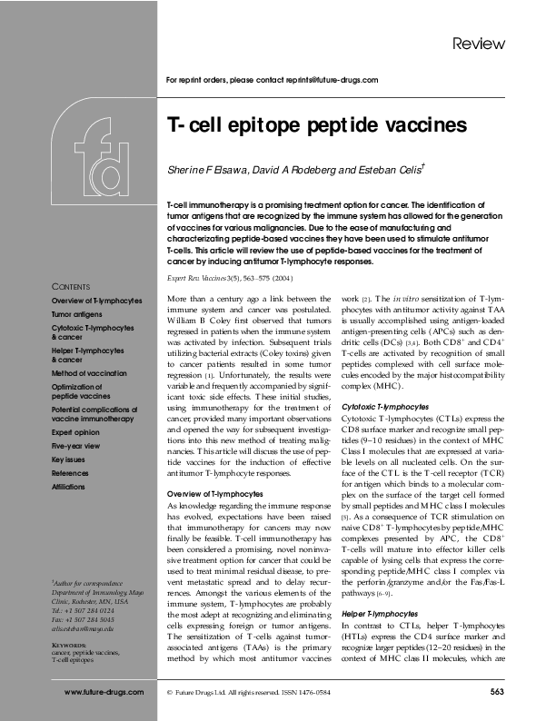 (PDF) T-cell epitope peptide vaccines