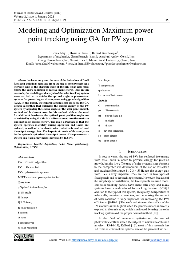 (PDF) Modeling and optimization of photovoltaic cells with GA algorithm