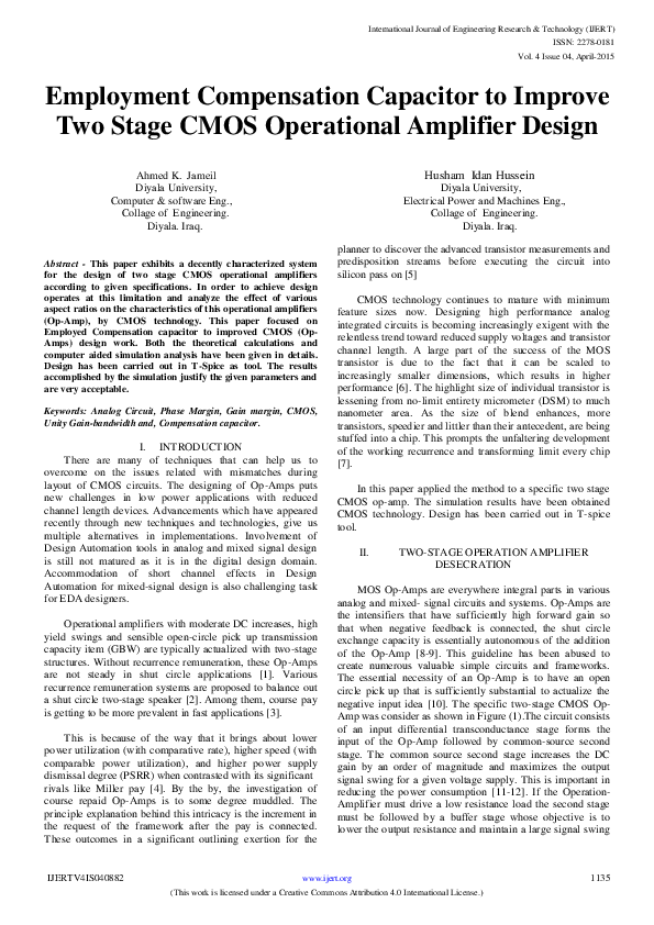 (PDF) Employment Compensation Capacitor to Improve Two Stage CMOS