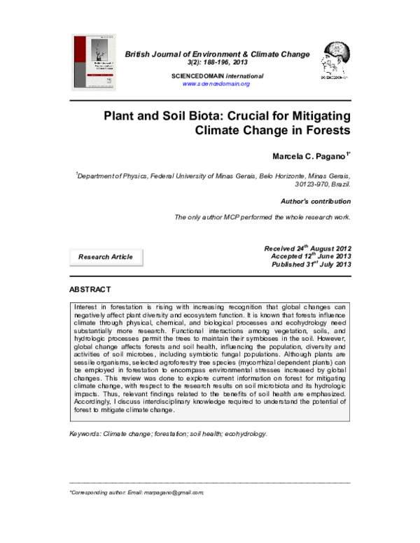 (PDF) Plant and Soil Biota: Crucial for Mitigating Climate Change in ...