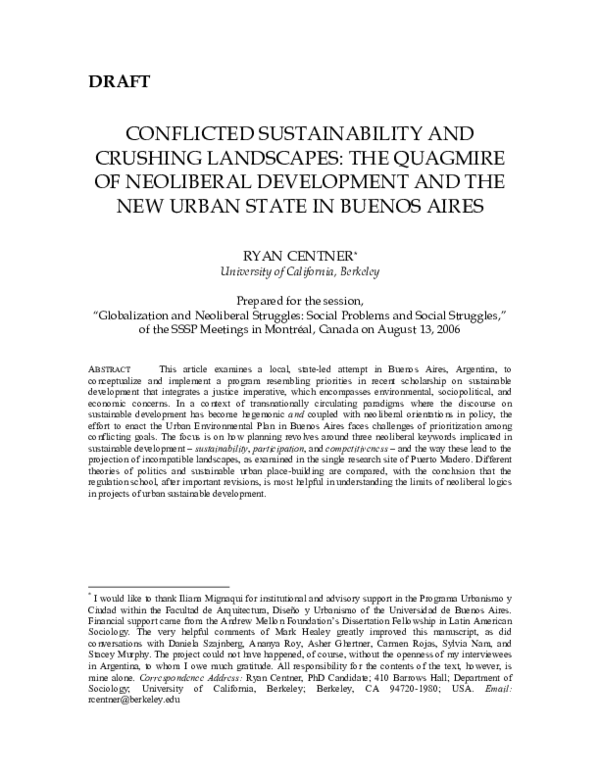 (PDF) Conflicted Sustainability and Crushing Landscapes: The Neoliberal ...