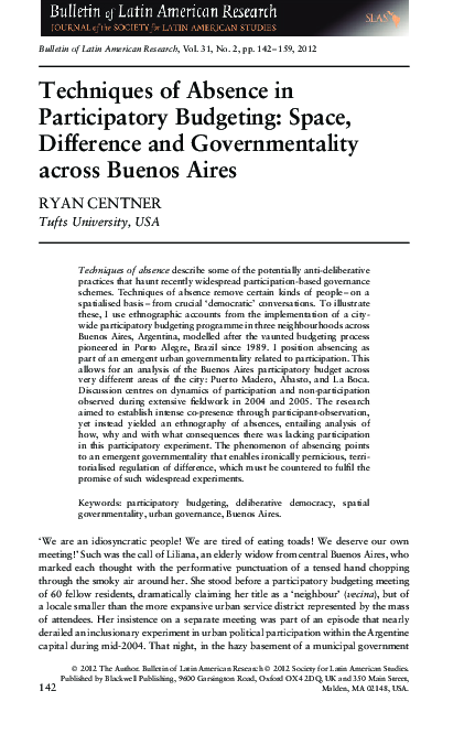 (PDF) Techniques of Absence in Participatory Budgeting: Space ...