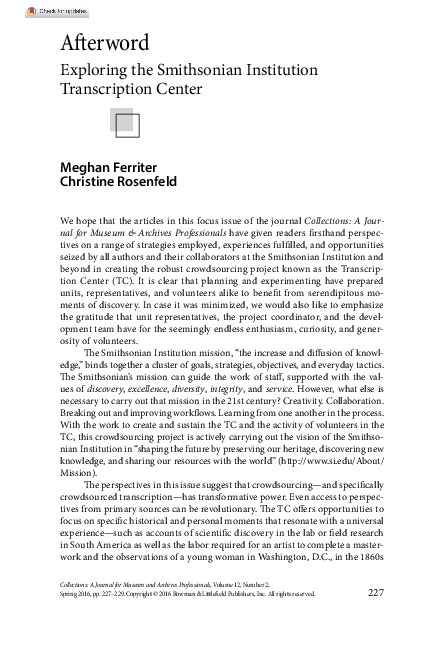 (PDF) Exploring the Smithsonian Institution Transcription Center