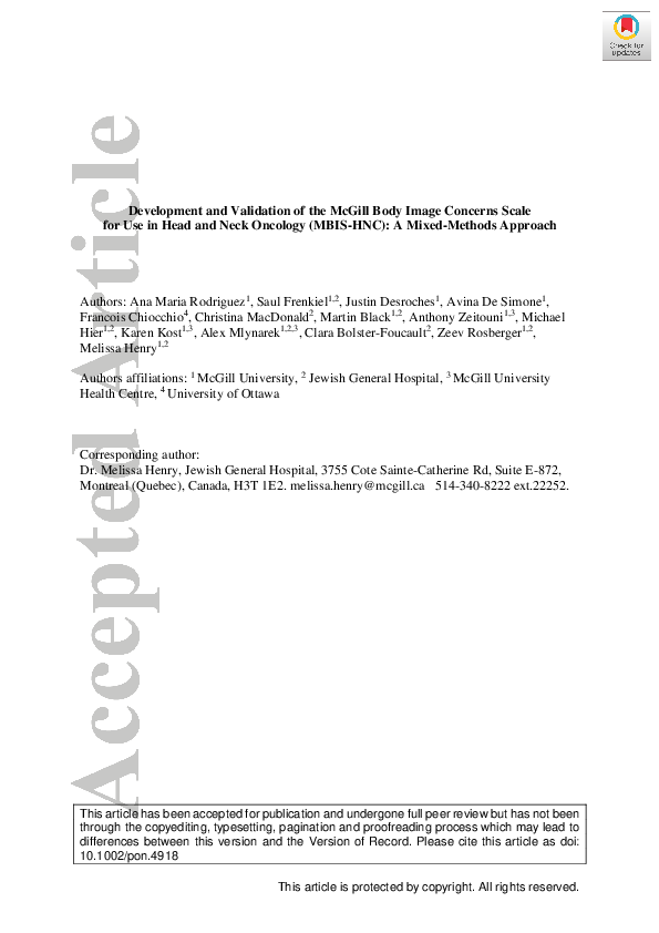 (PDF) Development and Validation of the McGill Body Image Concerns ...