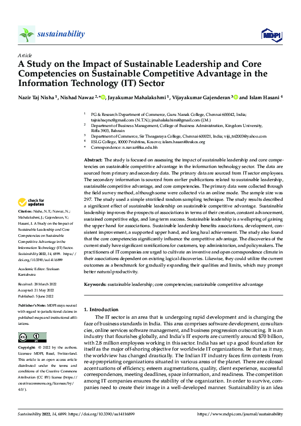 (PDF) A Study on the Impact of Sustainable Leadership and Core ...