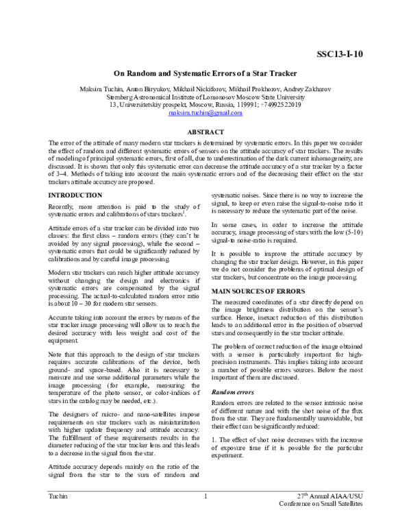 (PDF) Impact of Systematic Errors on Star Tracker Accuracy