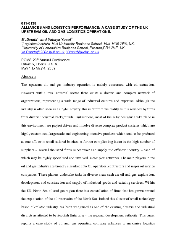 (PDF) 011-0138 Alliances and Logistics Performance: A Case Study of the ...