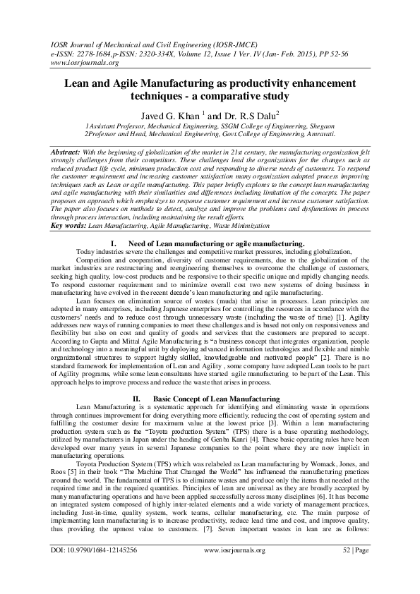 (PDF) A comparative study of lean and agile manufacturing with a ...