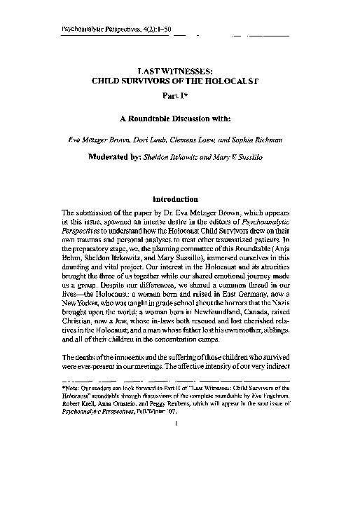 (PDF) Last Witnesses: Child Survivors of the Holocaust
