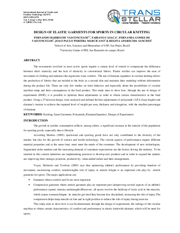 (PDF) Design of Elastic Garments for Sports in Circular Knitting