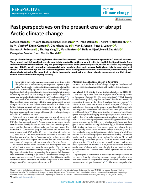 (PDF) Past perspectives on the present era of abrupt Arctic climate change