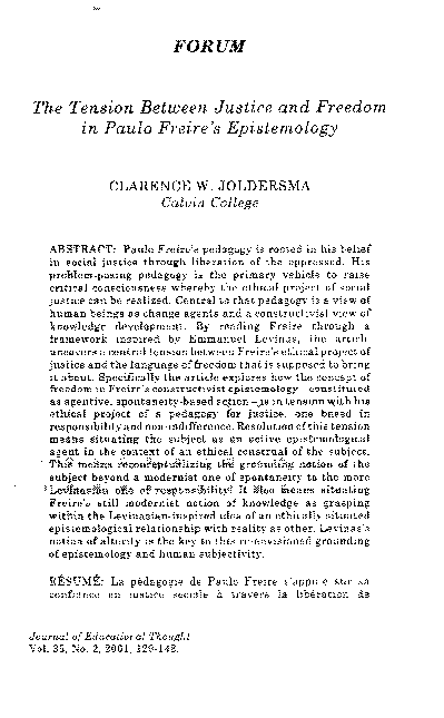 (PDF) FOR UM The Tension Between Justice and Freedom in Paulo Freire's ...