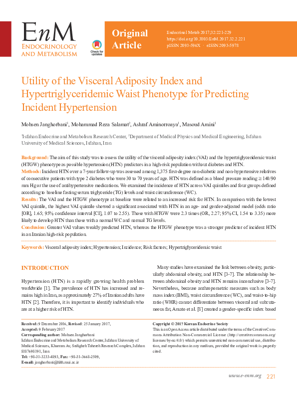 (PDF) Utility of the Visceral Adiposity Index and Hypertriglyceridemic ...
